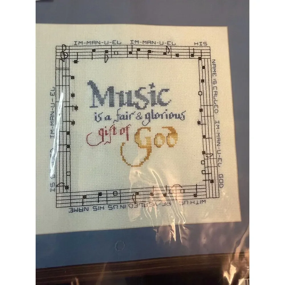 New Vintage 1987 Janlynn Music Gift Of God Cross Stitch Kit #64-10 10x10 - Picture 2 of 5